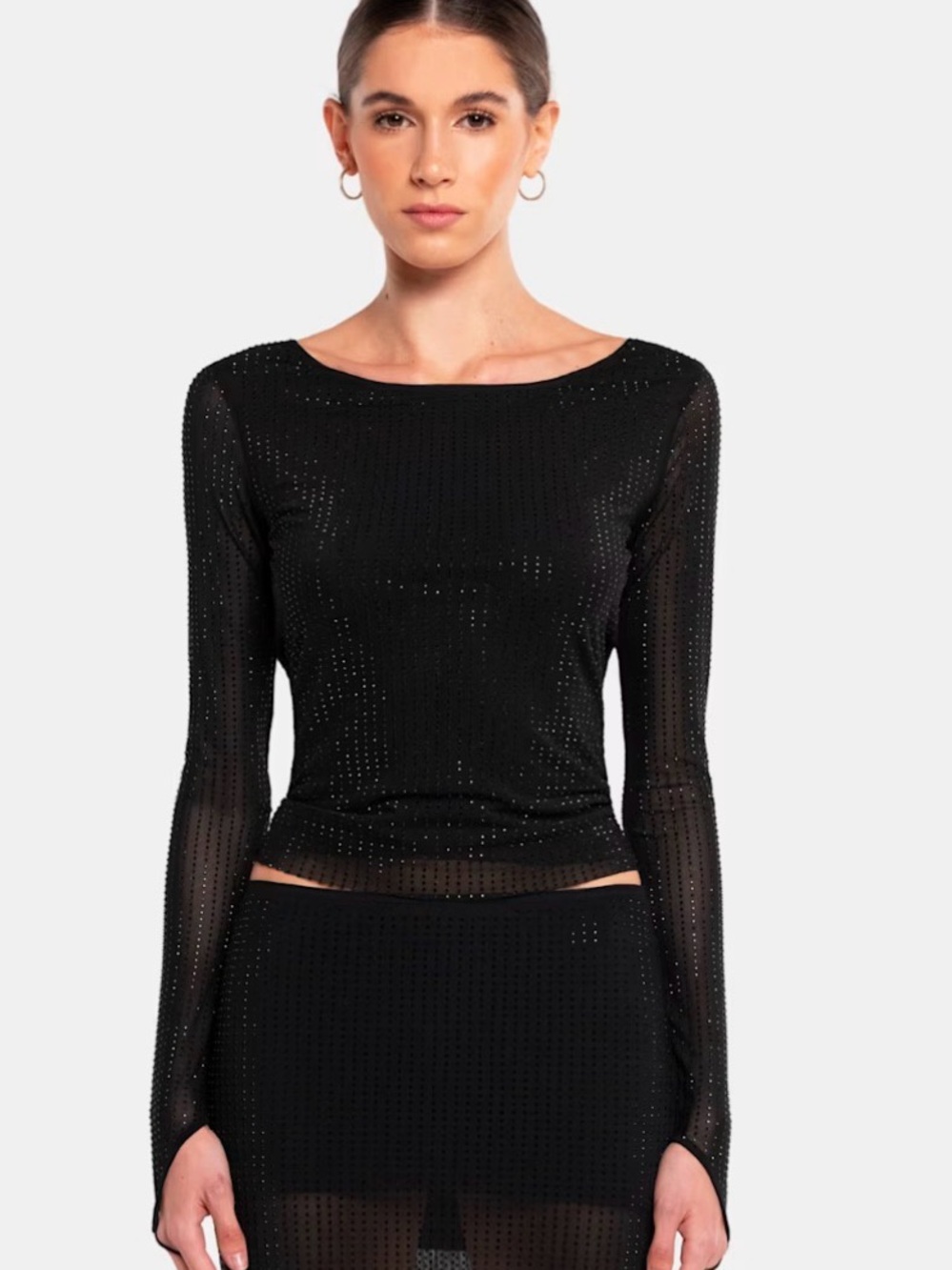 OW collection Mesha Black Open Back Rhinestone Blouse
